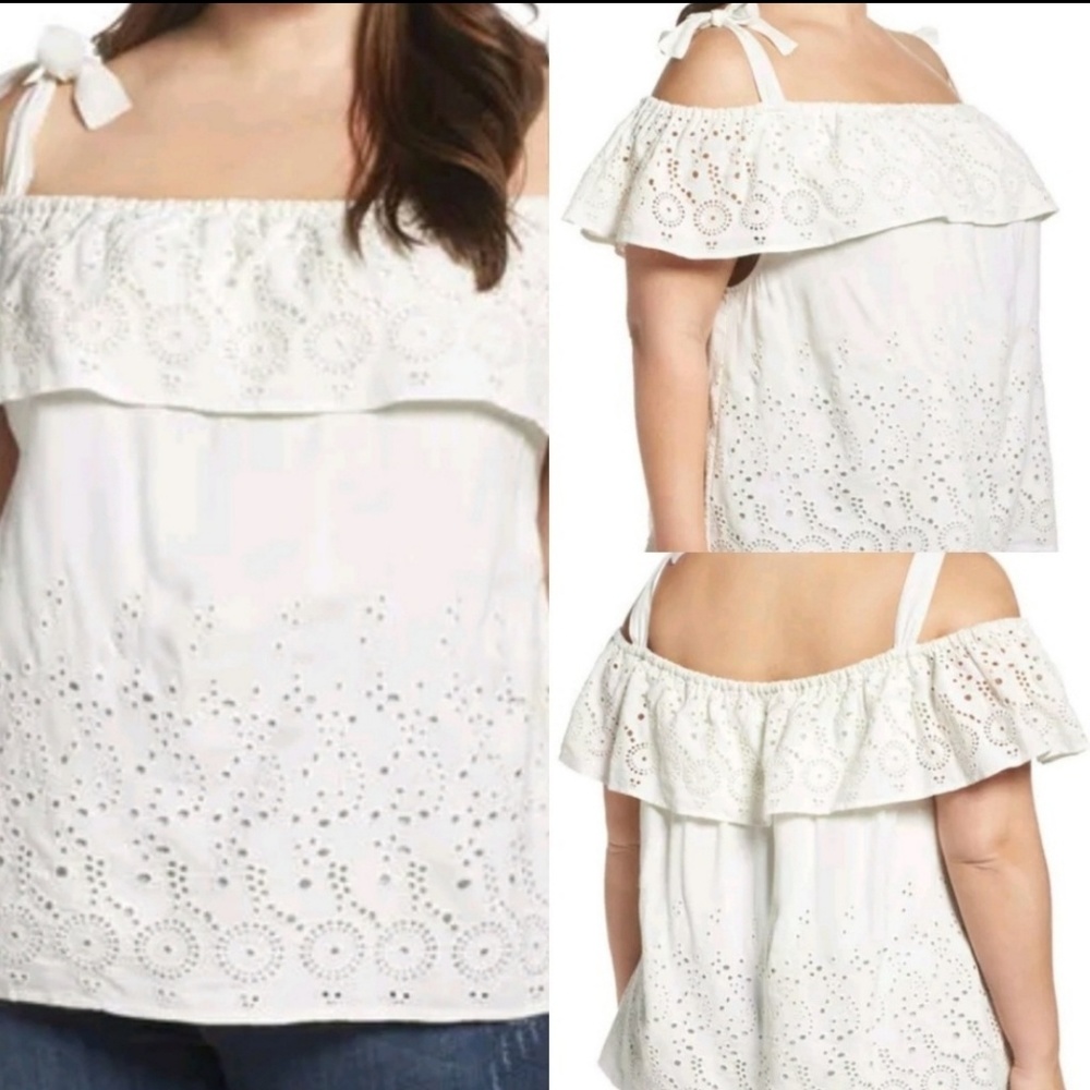 Luck Brand embroidered eyelet off shoulder ruffled blouse New